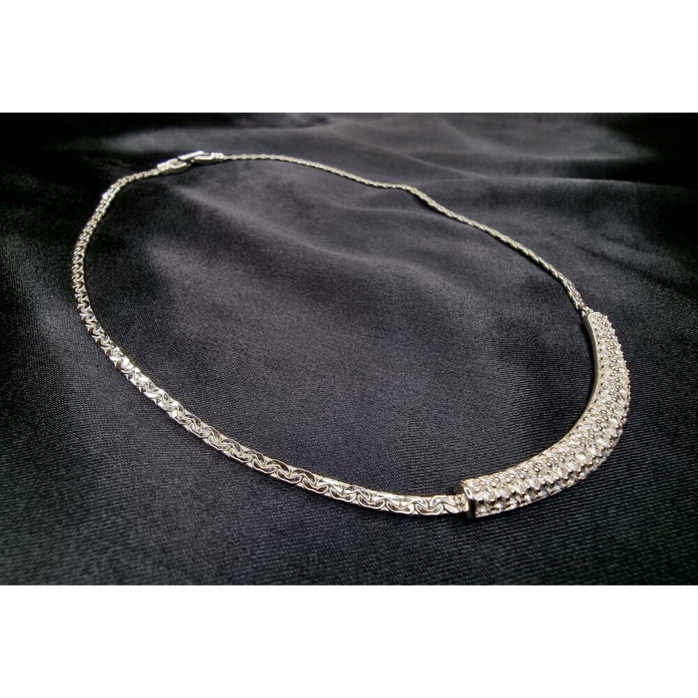 Vintage Swarovski Crystal Necklace Silver-Tone Elegant Chain With Rhinestone Acc
